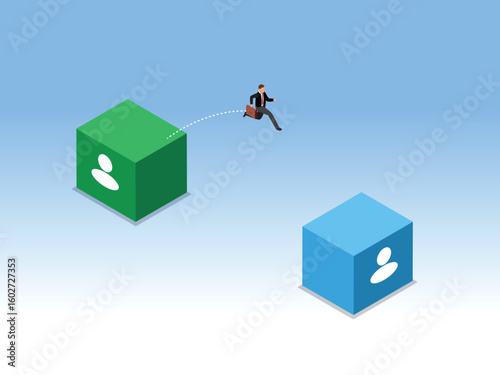 Employee Transition: Moving Between Departments or Roles 3d isometric vector illustration