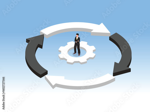 Business Process Cycle: Continuous Improvement and Workflow 3d isometric vector illustration