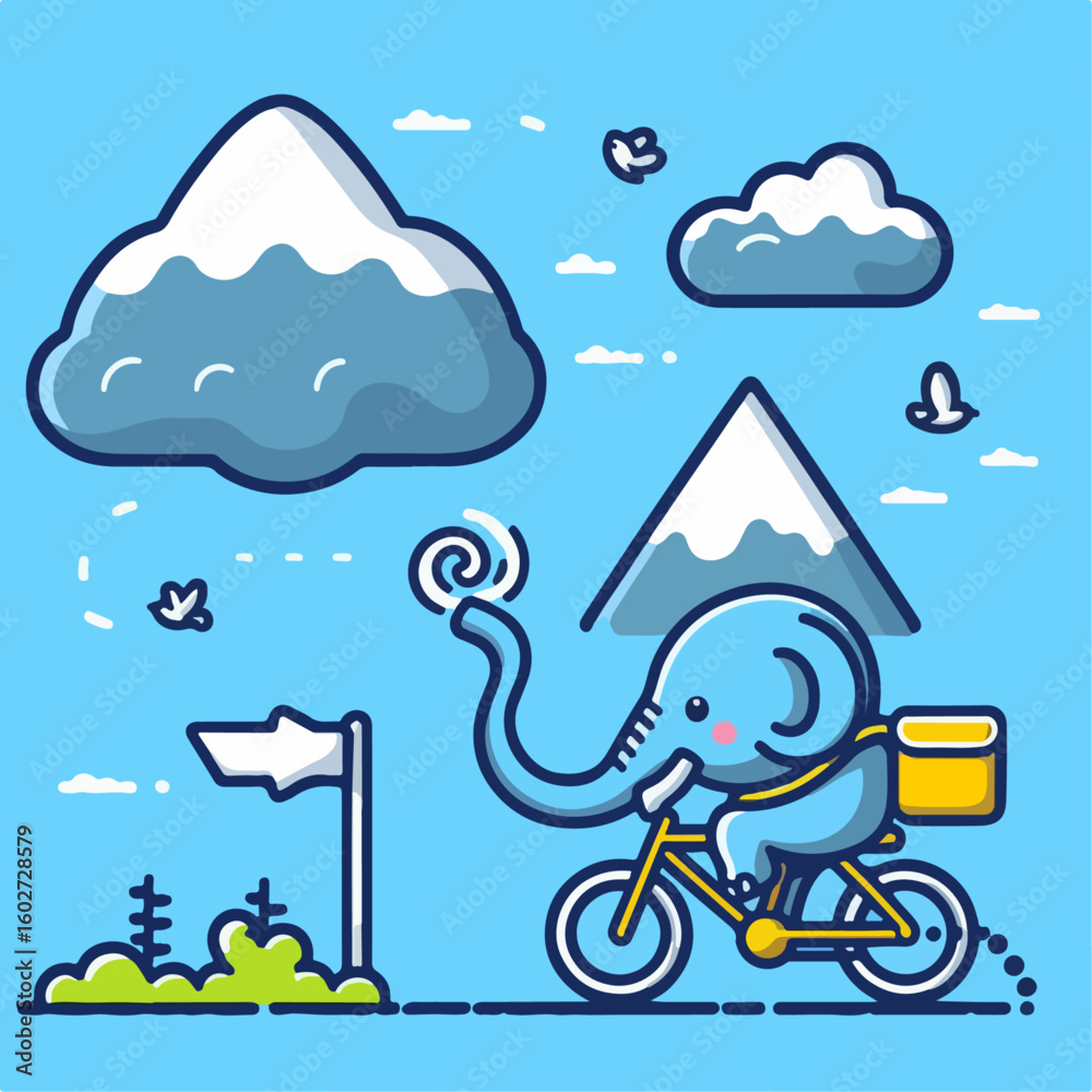 Naklejka premium funny elephant riding a bike