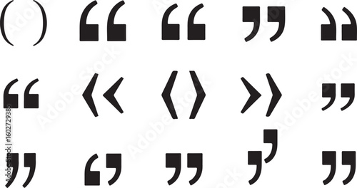 Collection of various quotation marks and punctuation symbols isolated on transparent background
