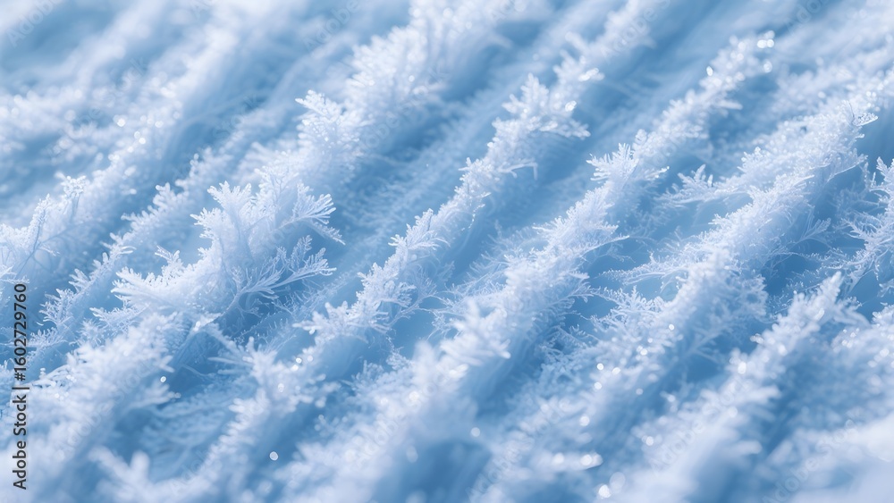 Obraz premium Close-up of Frost Patterns on a Blue Surface