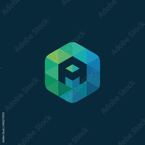 Hexagon Pixel Letter A Logo Design Vector Template