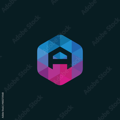 Hexagon Pixel Letter A Logo Design Vector Template