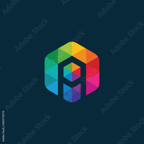 Hexagon Colorful Pixel Letter A Logo Design Vector Template