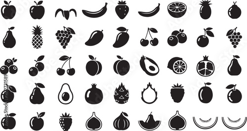 Collection of various fruit silhouettes isolated on transparent background