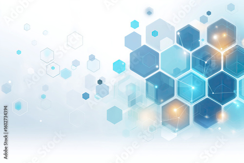 Minimalist Hexagonal Network with Light Blue Lines, Translucent Nodes & Clean Gradient