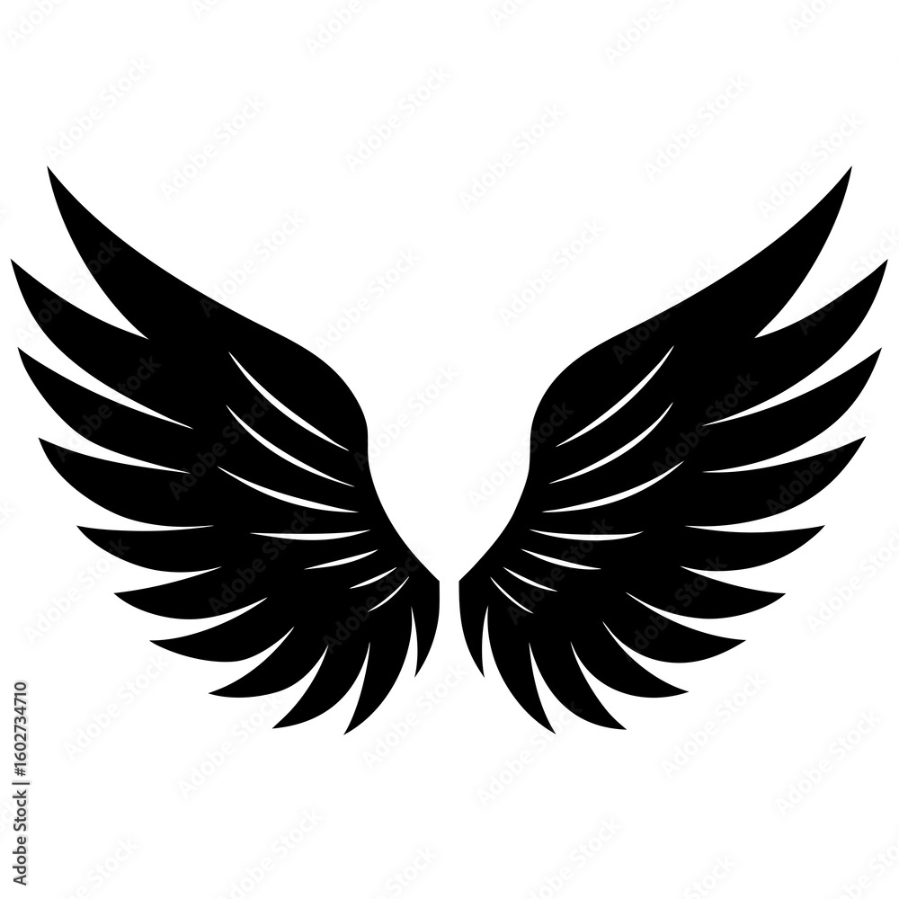 Fototapeta premium feathered wings vector silhouette on white background 