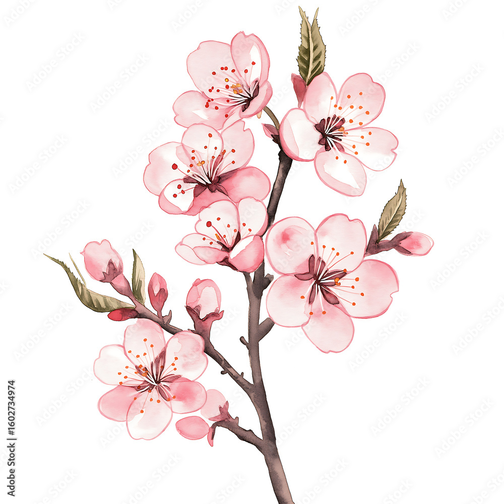 Fototapeta premium Cherry Blossoms Watercolor Clipart PNG