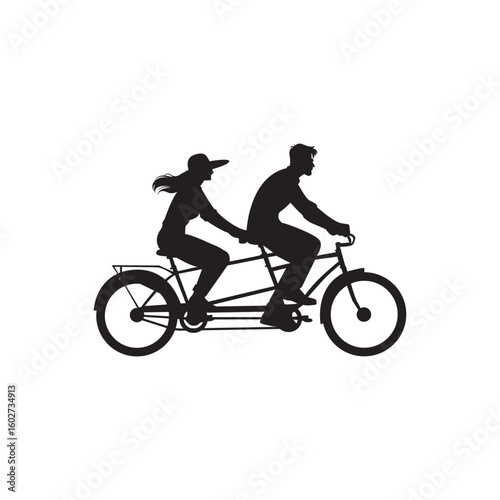 Tandem cycling duo silhouette. Silhouette of two riders sharing a tandem bicycle adventure.