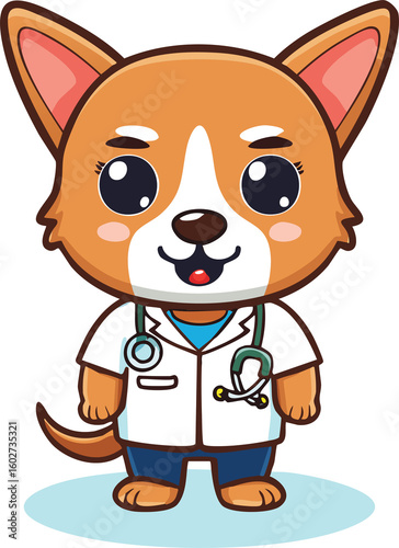 a dog antropomorphic dress as doctor chibi style
