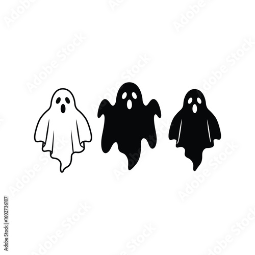 Set of spooky Halloween ghost silhouettes, scary spirits collection, haunting icons