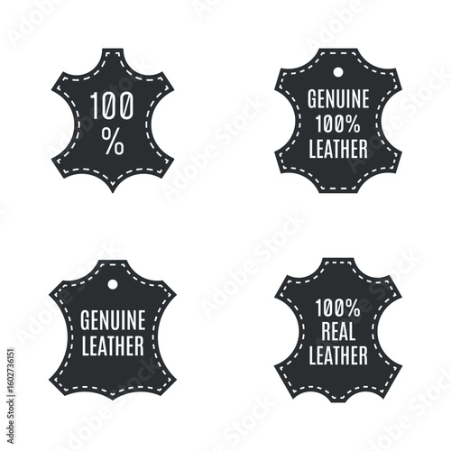 Genuine leather icon set, original leather signs