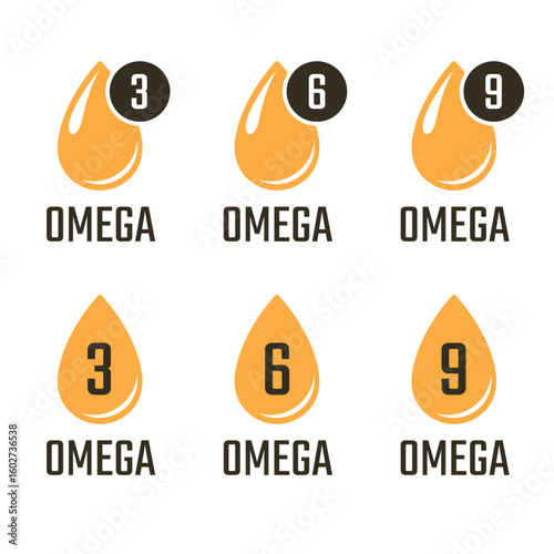 omega 3, 6, 9 icon set, omega fatty acid diet supplement