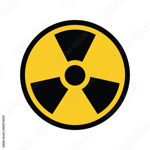 Yellow radiation warning circle, nuclear danger sign, radioactive hazard icon