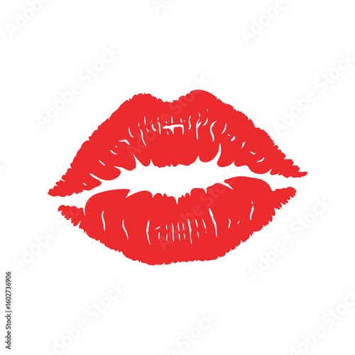  Red lipstick kiss print, sensual passionate lips mark, beauty and love symbol