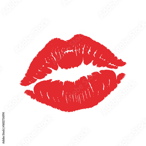  Red lipstick kiss print, sensual passionate lips mark, beauty and love symbol