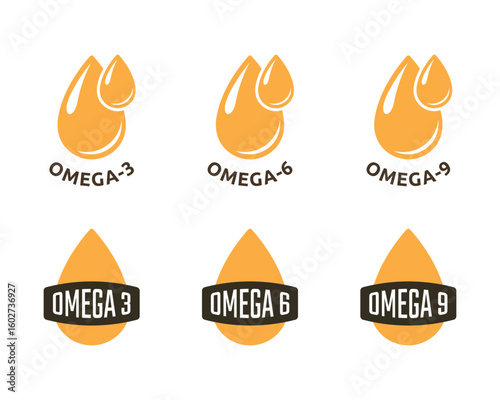 omega 3 icon set, omega fatty acid diet supplement