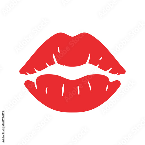  Red lipstick kiss print, sensual passionate lips mark, beauty and love symbol