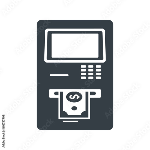 ATM machine with money, automated teller banking service, cash withdrawal icon