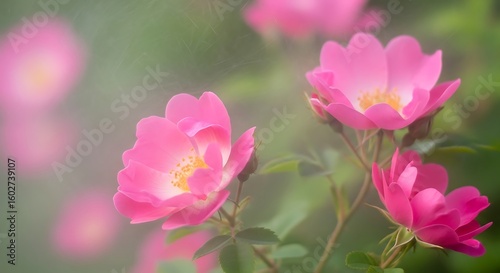 Pink Blossoms with Serrated Leaves – Floral Detail and Garden Serenity