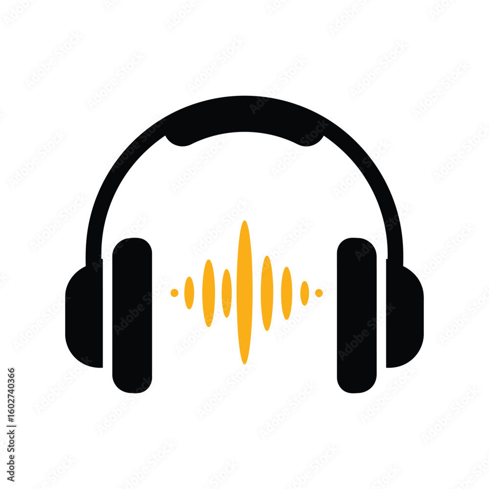 Headphones with Orange Sound Waves Vector, Music Audio Equalizer, DJ Live Concert Symbol Headphones with Orange Sound Waves Vector, Music Audio Equalizer, DJ Live Concert Symbol