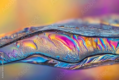 Macro image of glass ornament reflecting colorful ambient light focus