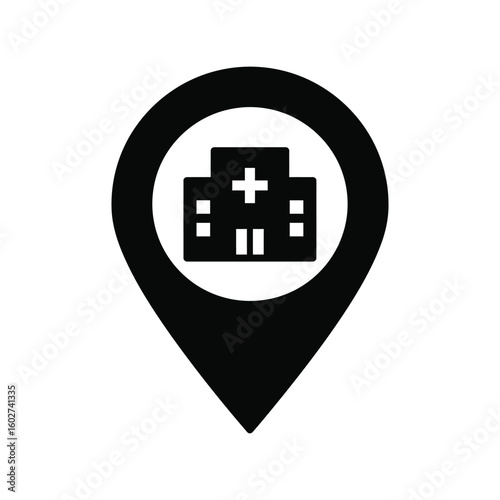 Hospital Location Pin Icon Vector, Medical Clinic Map Marker, Healthcare Navigation Symbol