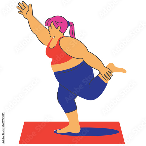 plus size women yoga on mat illustration