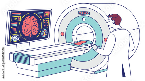  Modern medical interface with a rotating 3D brain scan