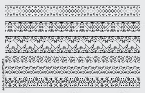 Collection of six intricate black and white decorative borders