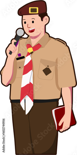 Indonesian Scouting leader give a speech with a microphone