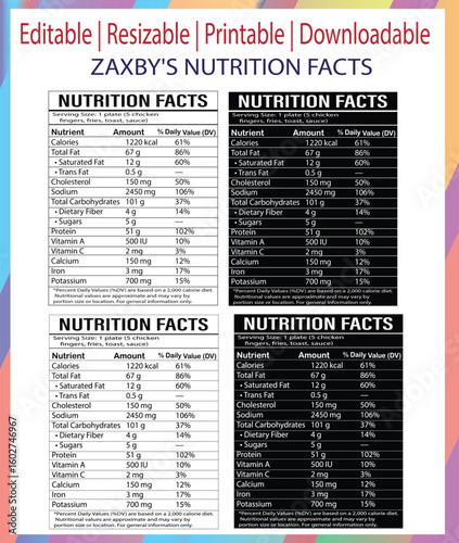 zaxby's nutrition facts, zaxby nutrition Infographic - Fast Food Calorie and Nutrient Information