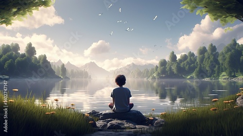 A photo of a 3D character having a quiet moment of joy