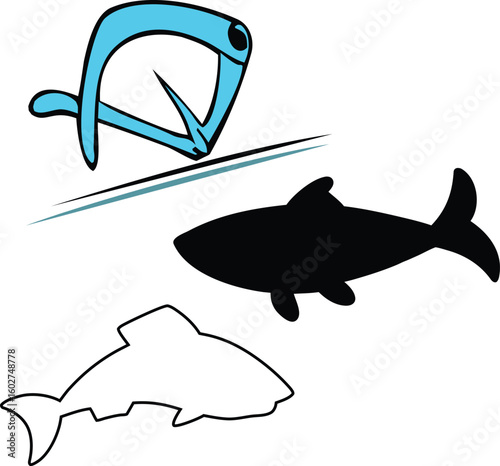Collection of various fish  icon vector of fish pictograms fresh looking