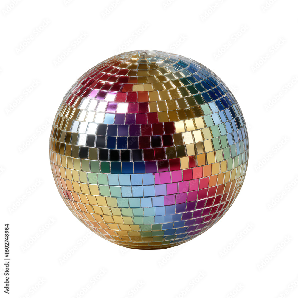 Shiny Disco Ball with Colorful Reflections in Bright Background Shiny Disco Ball with Colorful Reflections in Bright Background