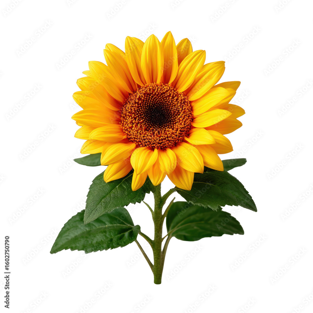 Obraz premium Bright Sunflower Bloom with Vibrant Yellow Petals and Green Leaves