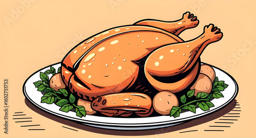 restaurant roasted chicken, café roasted chicken vector, food menu roasted chicken, restaurant menu illustration, roasted chicken menu, café dish illustration, bistro roasted chicken, diner roasted ch