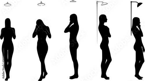 vector sketch woman standing under shower on white background .Generative AI
