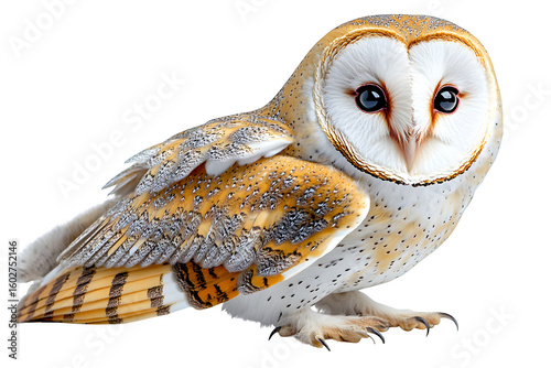 Beautiful common barn owl on white background