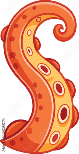 Orange tentacle with suction cups and swirling tip yellow