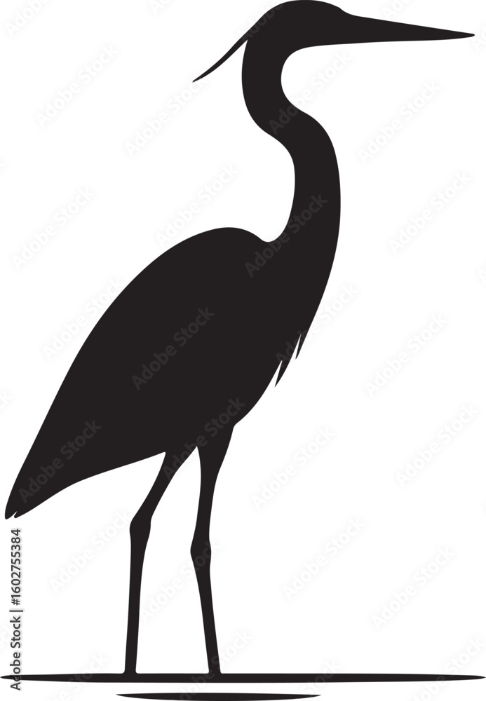 Obraz premium Stylized Heron Silhouette Standing on One Leg – Vector Illustration