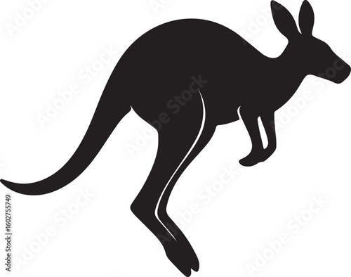 Stylized Kangaroo Silhouette in Mid-Hop with Extended Tail – Vector Illustration