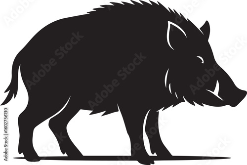 Stylized Wild Boar Silhouette in Side Profile – Vector Illustration