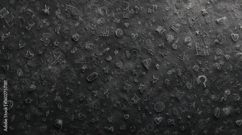 Realistic chalkboard texture with random school doodles and artistic eraser smudges