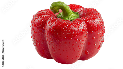 Fresh Red Bell Pepper with Water Droplets Close Up