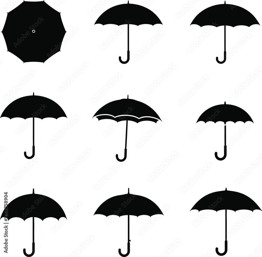 Obraz premium Stay dry and stylish with this diverse set of umbrella icons for design and weather forecasts