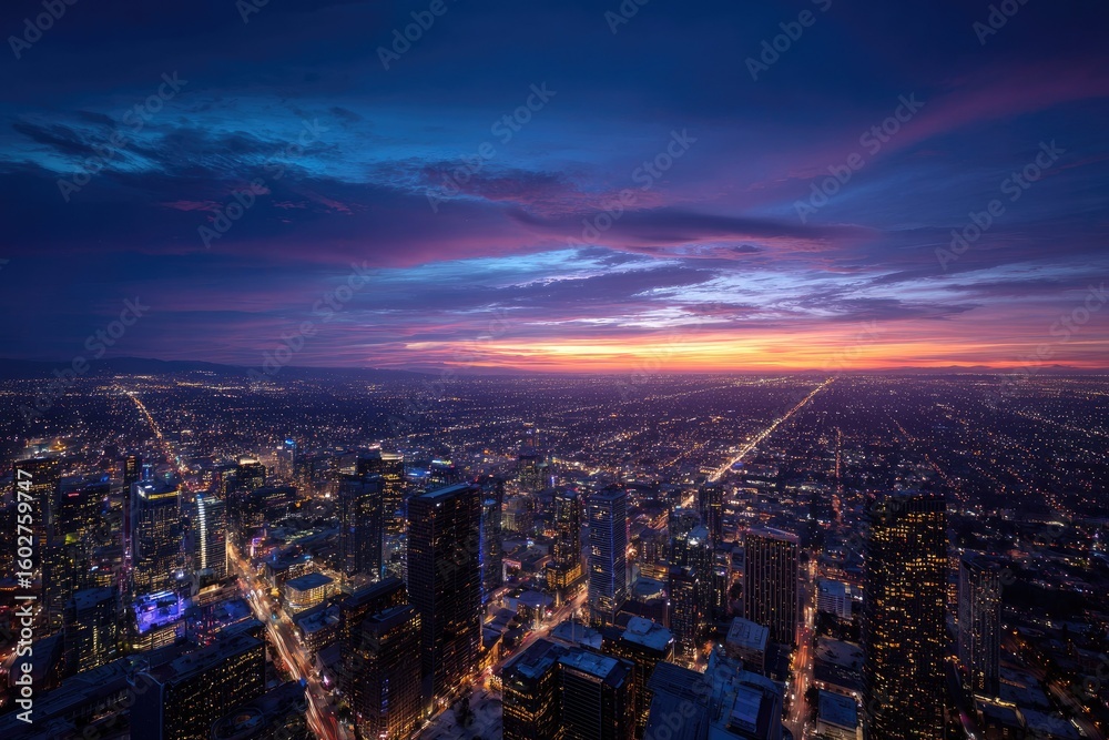 Fototapeta premium City lights meet sunset
