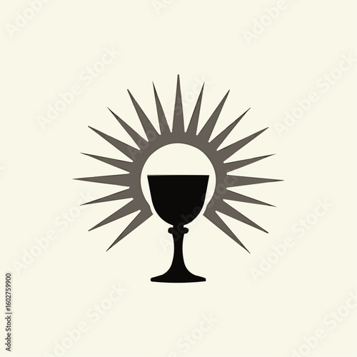 Chalice with rays and monochrome design in vector style  