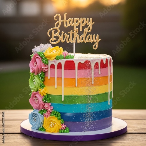 birthday cake with candles and flowers