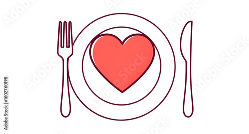 heart on plate, heart-shaped plate, love plate illustration, romantic dinner icon, heart food art, heart dish vector, heart tableware, love food icon, heart-shaped dish, plate with heart, romantic mea